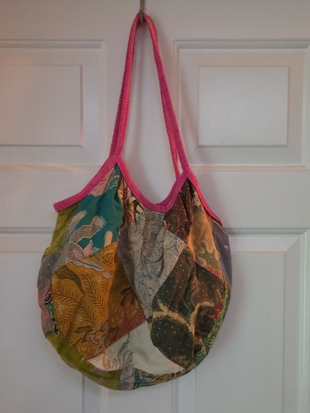 Kantha Patchwork Tote Bag with Pink Trim